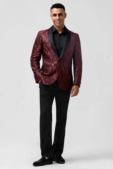 Trajes de novio de hombre chal jacquard rojo de 2 piezas con solapa